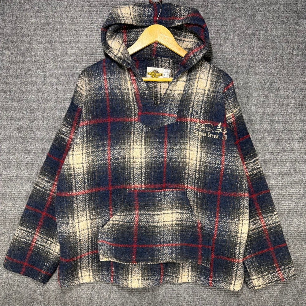 Earth Ragz Baja Hoodie XL Plaid Cripple Creek CO Bear Drug Rug Pullover